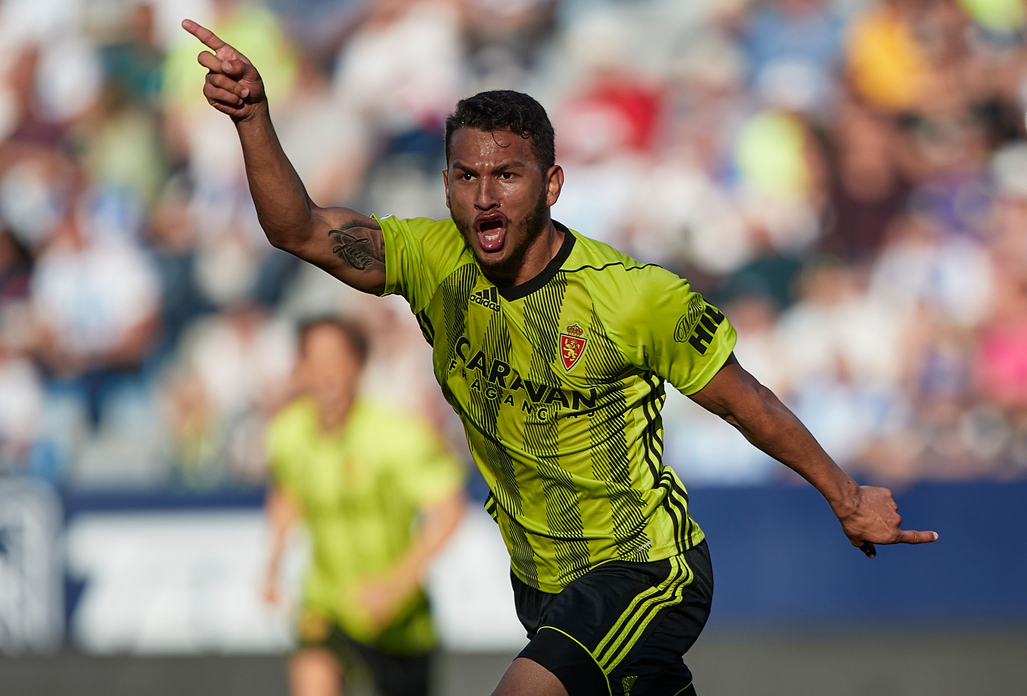 Luis Javier Suárez of Real Zaragoza celebrates after scoring his team’s opening goal (Photo Credit: X)