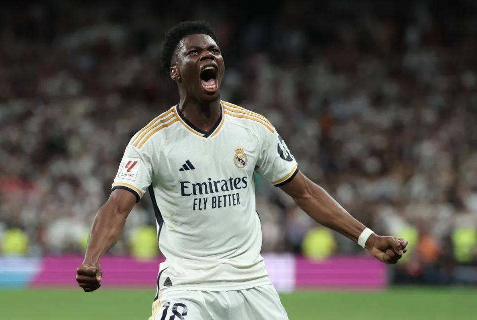 Aurélien Tchouaméni celebrates a goal. Photo credit: Real Madrid media.