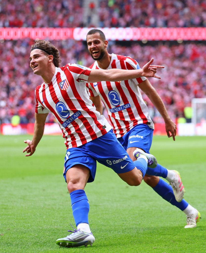 Atlético Madrid players celebrate their goal against Real Madrid (Photo Credit: Atlético de Madrid X handle)