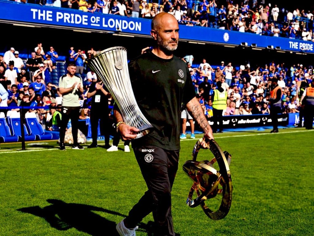 Enzo Marseca during the trophy presentation at Stamford Bridge (Photo Credit: Chelsea Facebook page)