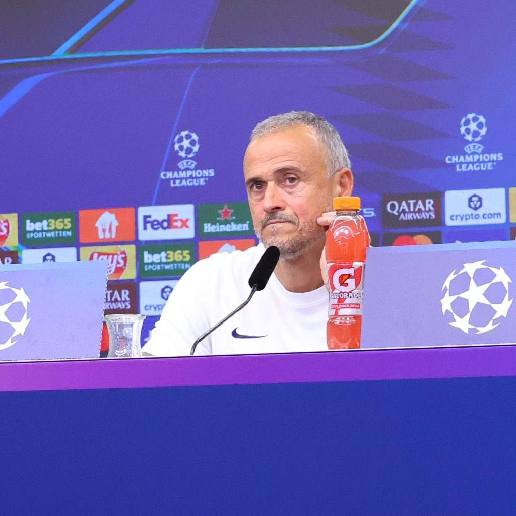 Luis Enrique  speaking during the press conference (Photo Credit: PSG X handle)