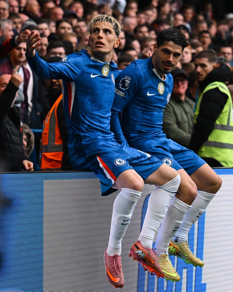 Alejandro Garnacho after celebrates after scoring his first PL goal for chelsea (Photo Credit: Chelsea X handle)