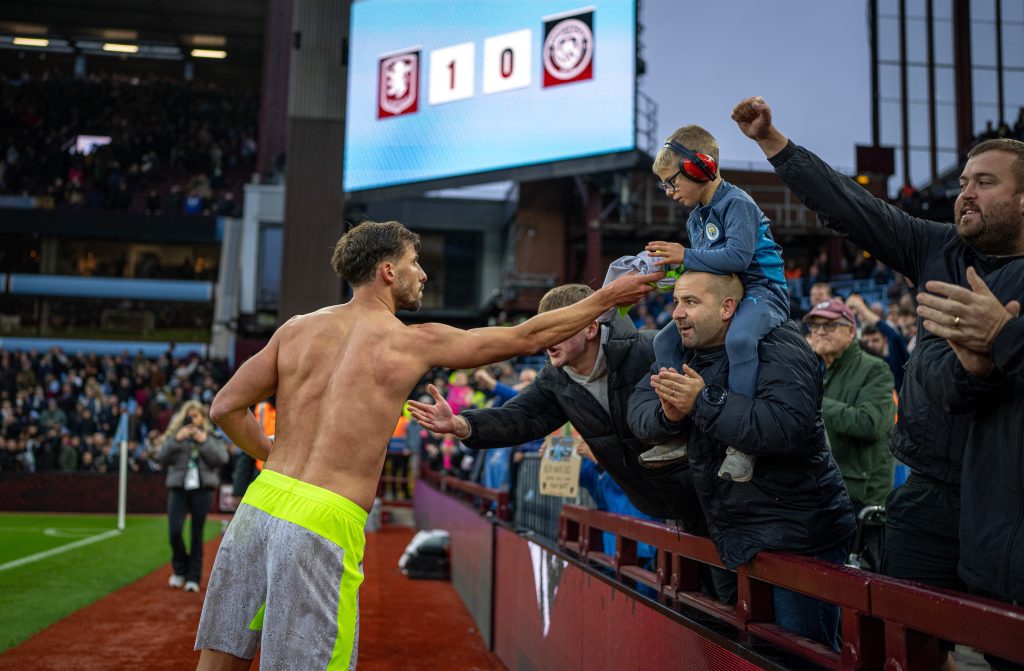 Manchester City's Captain Ruben Dias greeting the fans and thanking them for their support after the game (Photo Credit: Manchester City X handle)