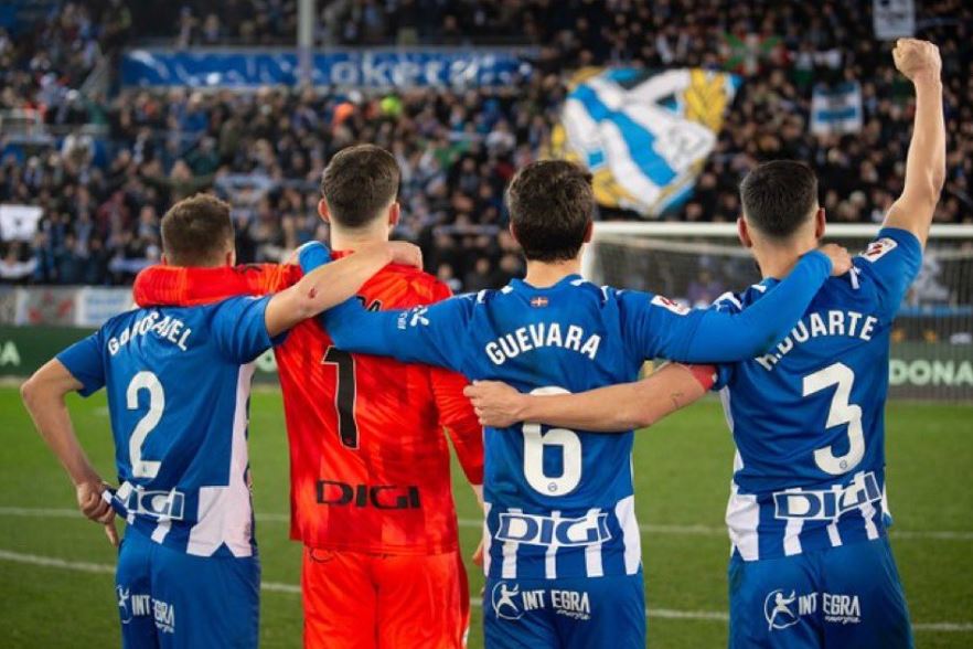 Alaves players dance celebrate with fans. (Photo Credit: Alaves Media).