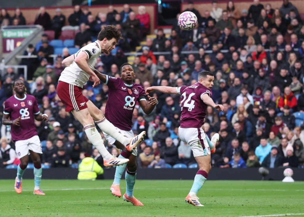 Declan Rice scores a powerful header. Photo Credit: Arsenal Media.