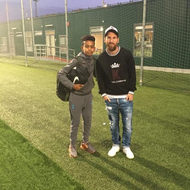 Lamine Yamal with Lionel Messi as a kid (Photo Credit: Fabrizio Romano Facebook page)