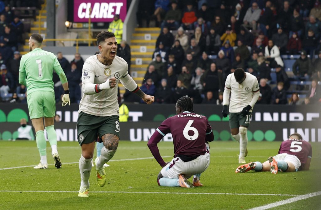 Enzo Fernandes after scoring for Chelsea to make it 2-0 (Photo Credit: Premier League via X)