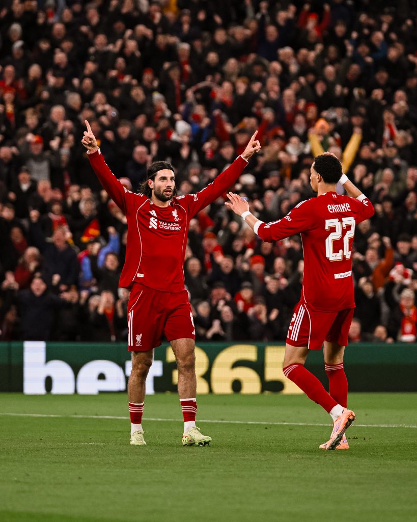 Dominik Szoboszlai celebrating his equalizer against PSV (Photo Credit: Liverpool via X)