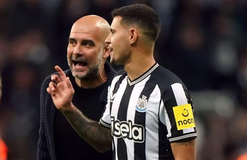 Bruno Guimarães and Pep Guardiola. (Photo Credit: Newcastle Media).