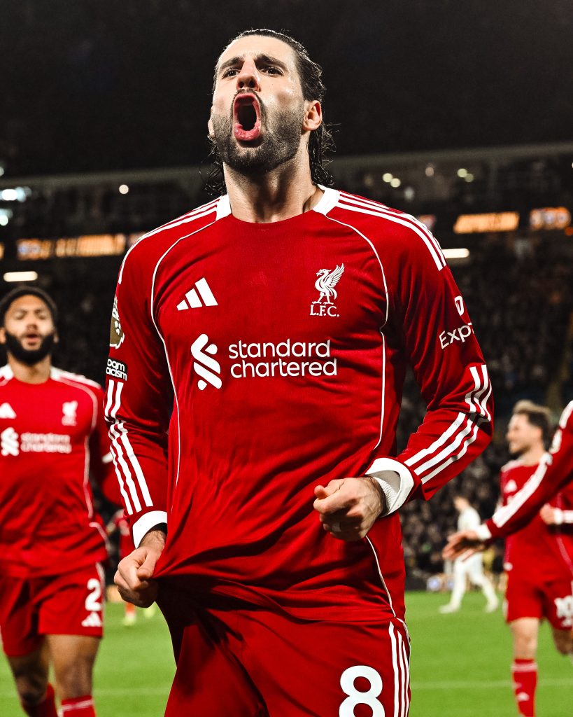 Dominic Szoboszlai after putting Liverpool ahead 3-2 (Photo Credit: Liverpool via X)