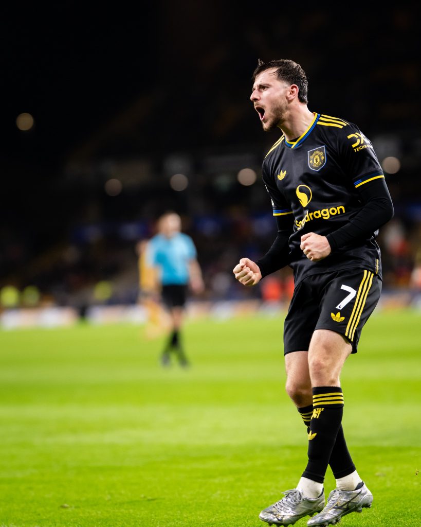Mason Mount celebrate after scoring  for Manchester united (Photo Credit: Manchester United via X)