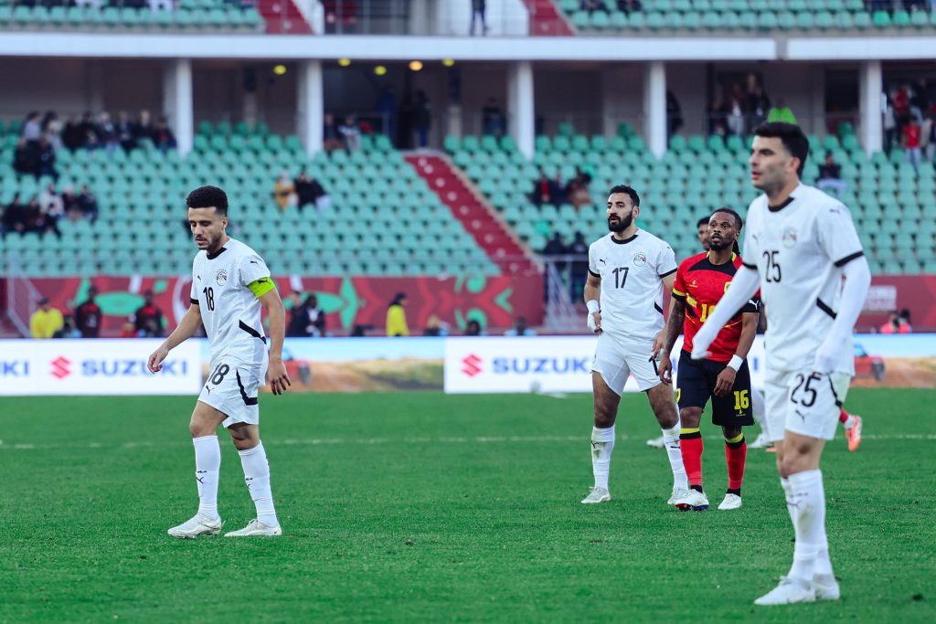 Egyptian Players  and an Angolan Player During the Game (Photo Credit: Egypt Via X)
