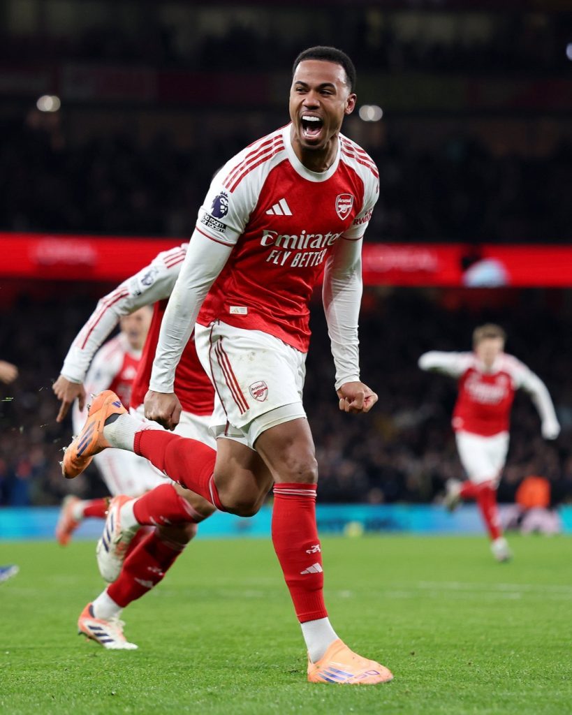 Gabriel after scoring (Photo Credit: Arsenal via X)