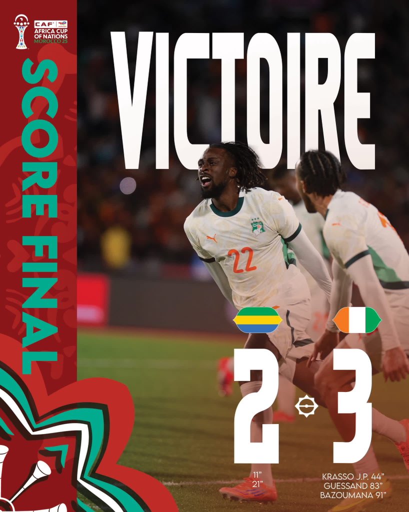Gabon 2-3 Ivory Coast (Photo Credit: Ivory Coast via X)