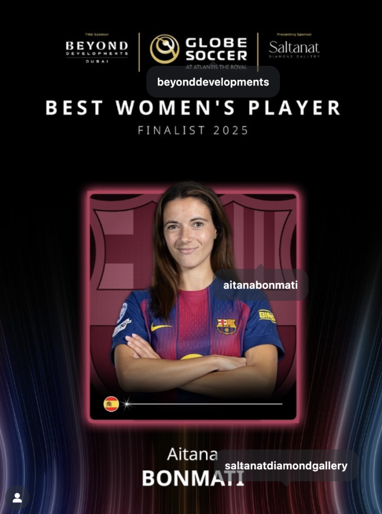 Aitana Bonmatí Wins Best Women’s Player at 2025 Globe Soccer Awards - Photo Credit : globesoccer, Instagram