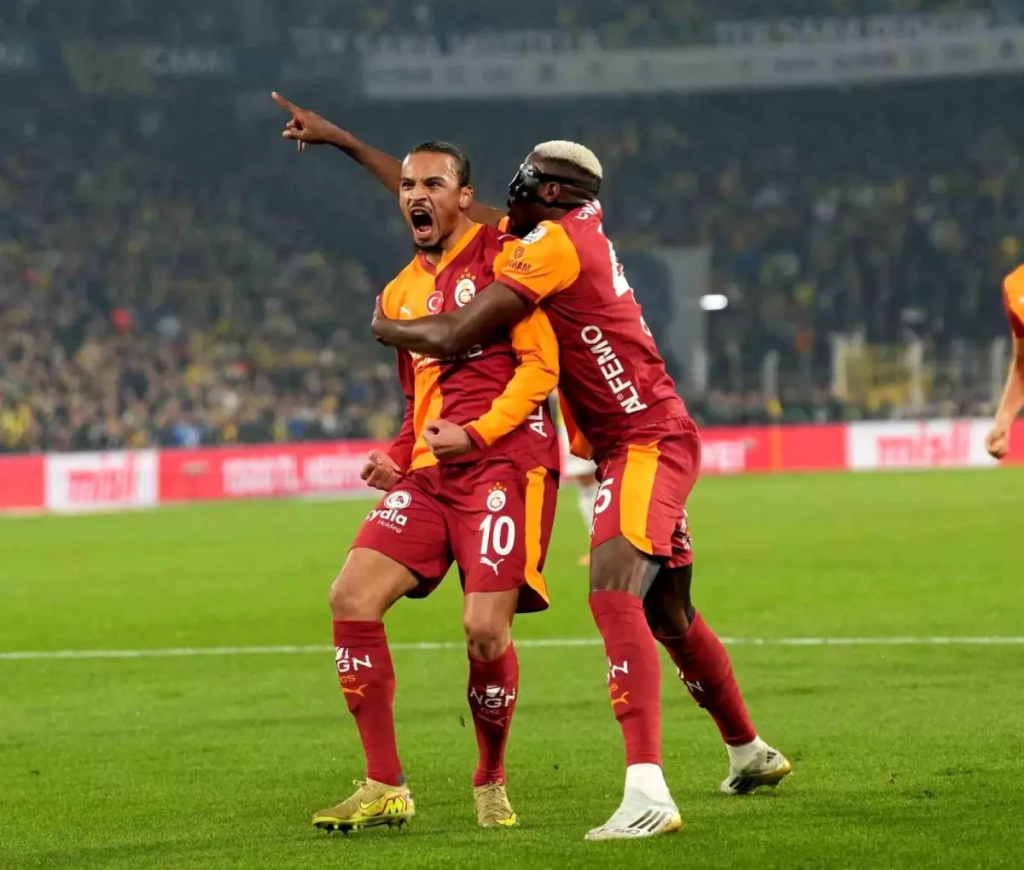 Leroy Sane celebrates with Victor Osimhen after Galatasary takes the lead (Photo Credit: Galatasary website)