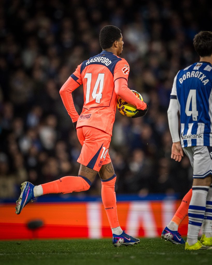 Marcus Rashford after scoring for Barcelona (Photo Credit: Barcelona via X)