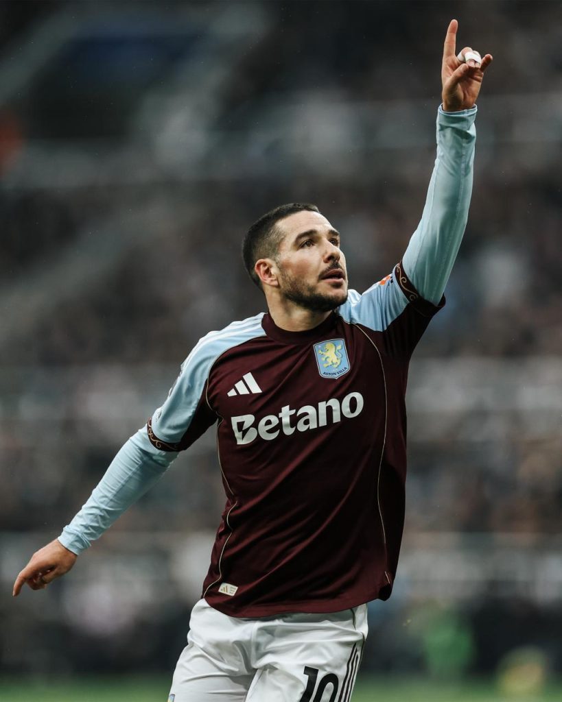 Emilano Buendia after scoring (Photo Credit: Aston Villa via X)