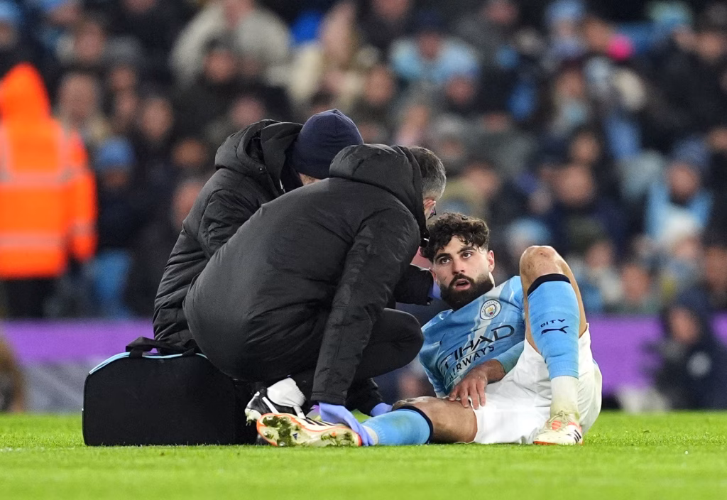 Josko Gvardiol down Injured during the gam against Chelsea (Photo Credit: Manchester City media)