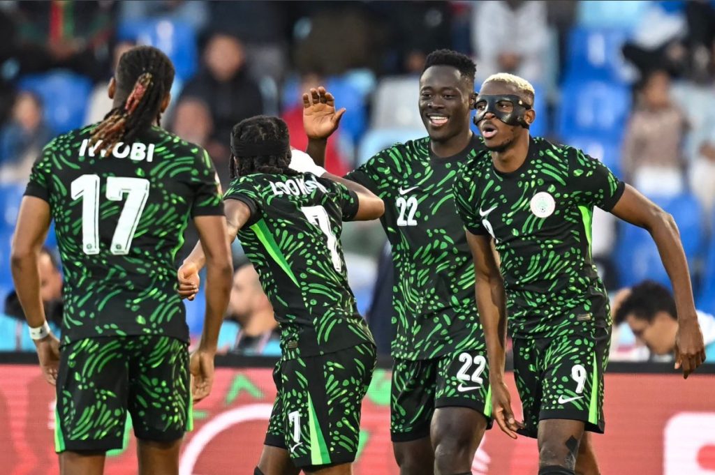 Super Eagles players celebrate a goal. (Photo Credit: Super Eagles Media via X).