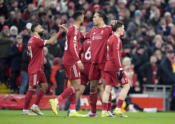 Liverpool players celebrate after scoring against Newcastle (Photo Credit: Liverpool website)
