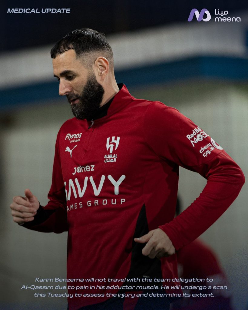 Karim Benzema Injury update - Photo credit: Al hilal via x