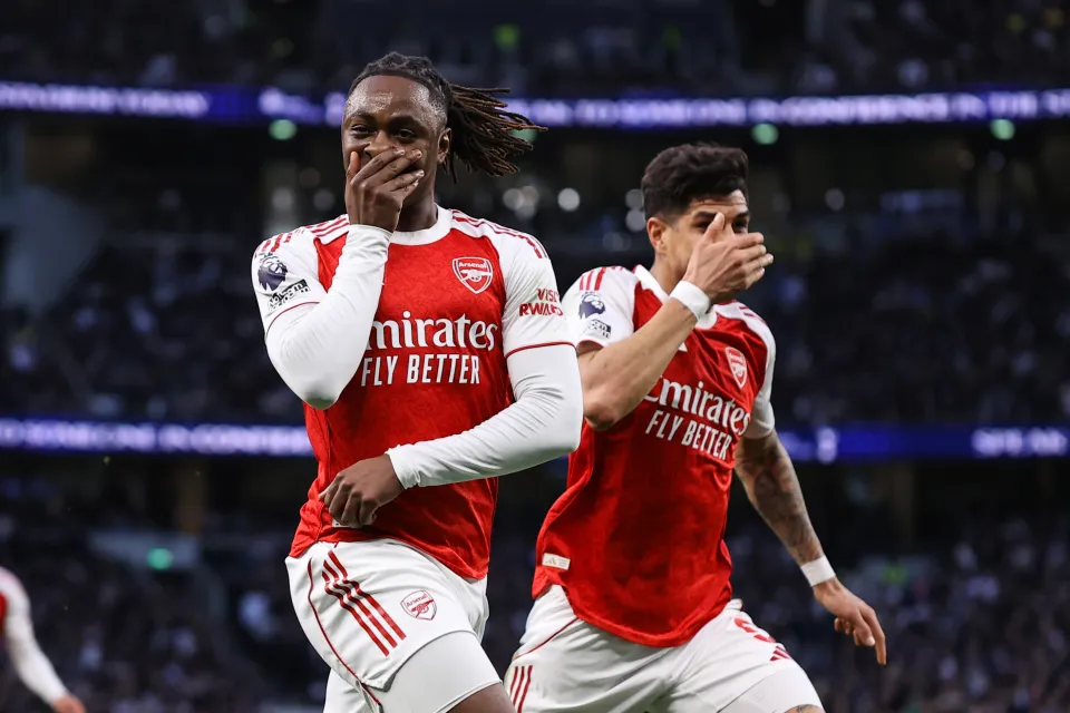 Eberechi Eze Playing for Arsenal in EPL Match day 27 fixture against tottenham in Arsenal 4-1 win on sunday 22nd feb 2026 - Photo Credit : The Sun