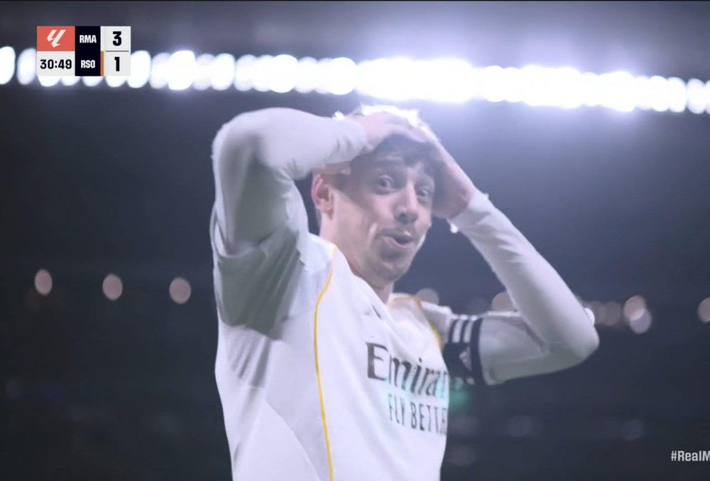 Federico Valverde, appeares stunned after finding the net against Real Sociedad in Madrid 4-1 win - Photo Credit : Beyound the Match, Facebook