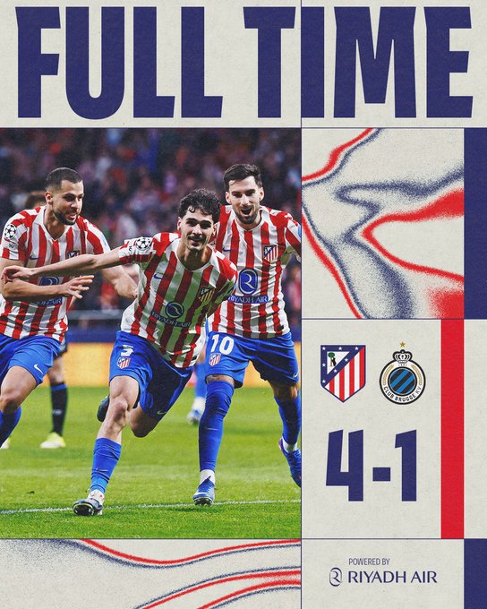 Atletico madrid 4-1 Club bragge. (photo credit: Atletico madrid via x)