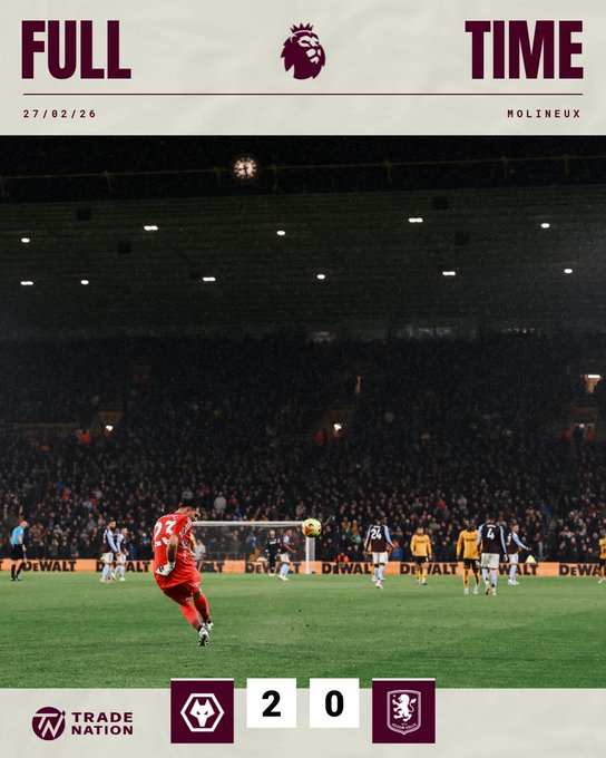 Villa 0-2 wolves. (photo credit: Aston villa via x)