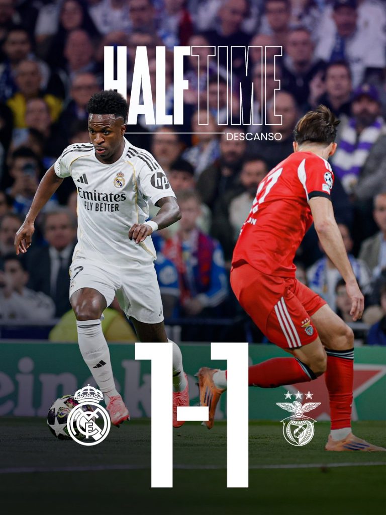 Real Madrid CF and SL Benfica, which stands at 1–1 at halftime - Photo Credit : Real Madrid, X