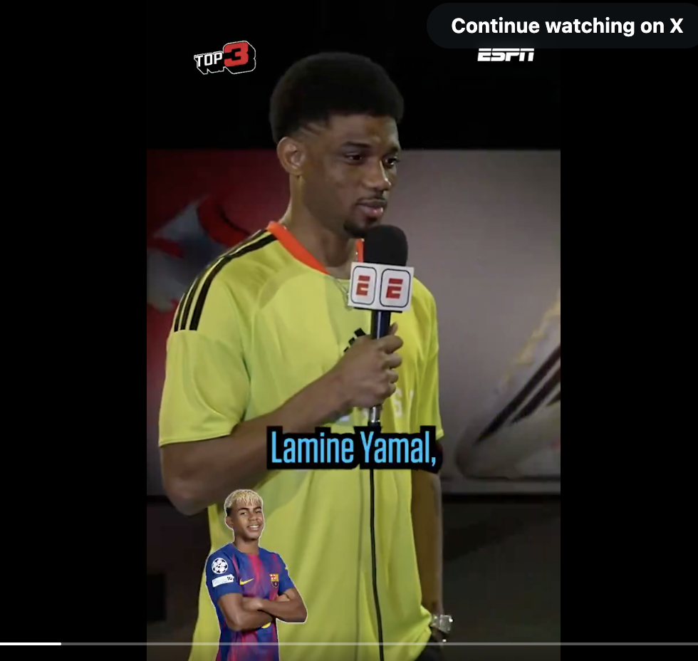 Amad Diallo was asked to name his top three players in the world. He mentioned Lamine Yamal, Kylian Mbappé, and Ousmane Dembélé - Photo Credit : ESPN