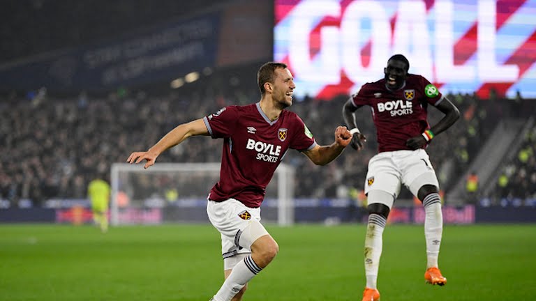 West Ham United's Tomas Soucek celebrates scoring their first goal - Photo Credit : Reuters