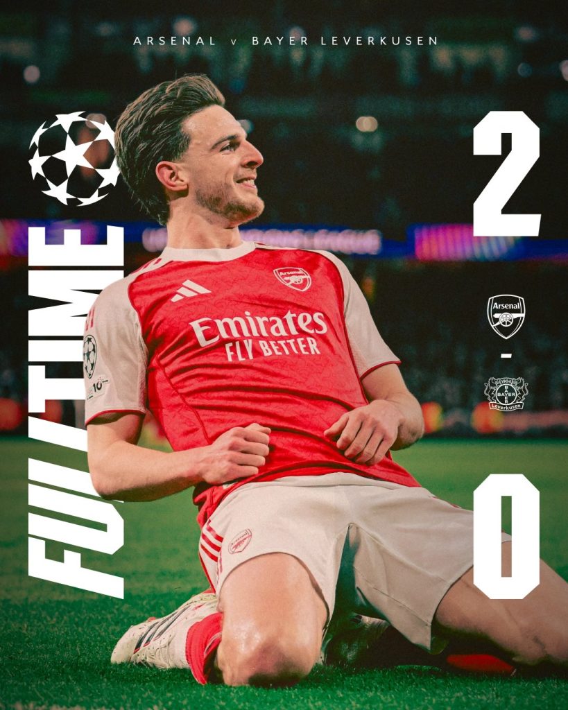 Arsenal Secure Champions League Quarterfinal Spot with 2:0 Win Over Bayer Leverkusen - Photo Credit : Arsernal, X