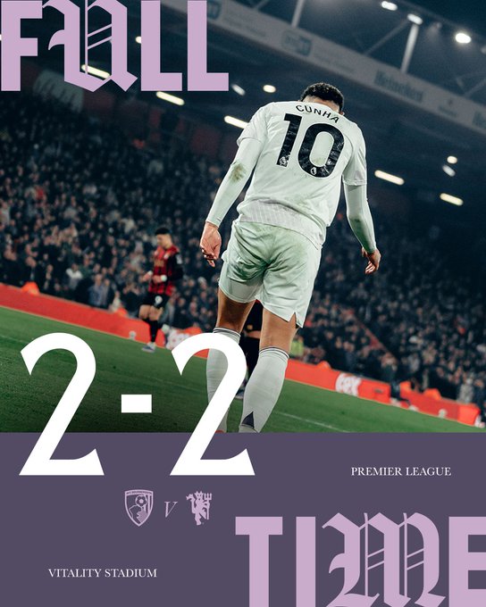 AFC Bournemouth 2–2 Manchester United in 2025/26 Premier League Round 31 (photo credit: man united via x)