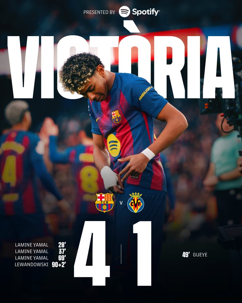 Lamine Yamal Fires Barcelona to 4-1 Victory Over Villarreal with Stunning Hat-Trick - Photo Credit - Barcelona, X