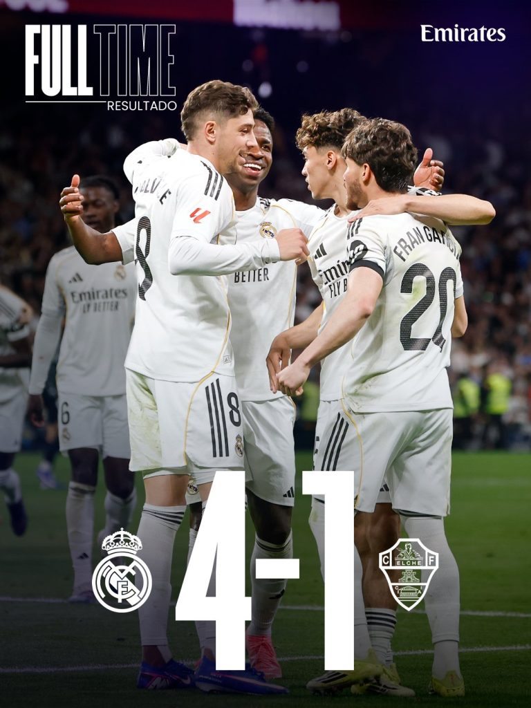 Real Madrid Crush Elche 4–1 to Maintain Pressure on Barcelona - Photo Credit : Real Madrid, X