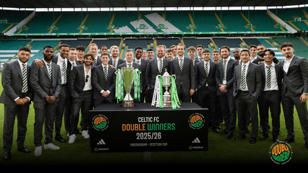 Celtic players celebrating wining the Scottish Cup and Scottish Premier League - Photo Credit : Celtic Football club, X