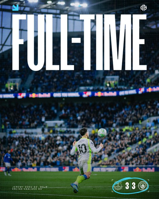 Man city 3-3 everton. (photo credit: man city via x)