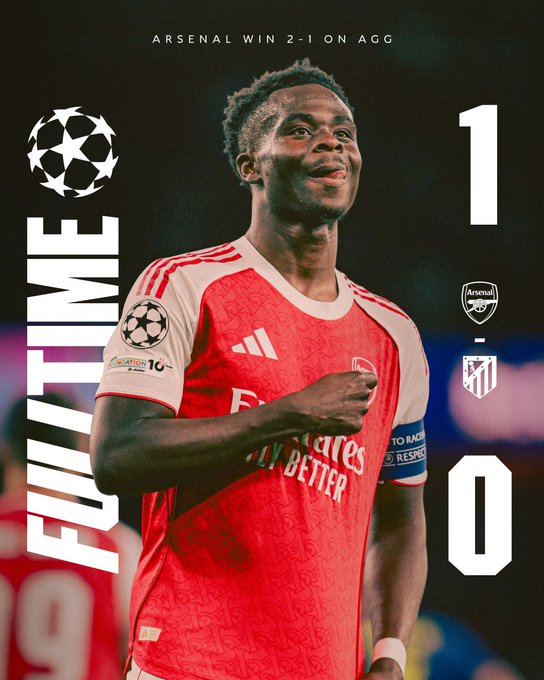 Arsenal 1-0 Atletico Madrid (Photo credit: Arsenal via X)