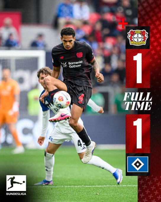Leverkusen Held to 1–1 Draw by Hamburg. (photo credit: bayer leverkusen via x)