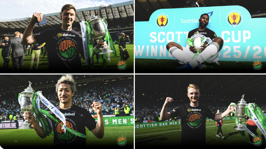 Celtic players celebrating wining the Scottish Cup - Photo Credit : Celtic Football club, X