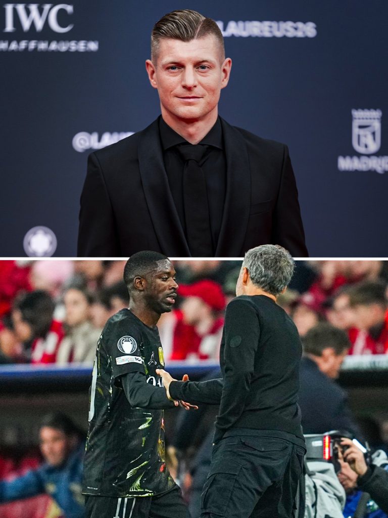 Toni Kroos and Dembélé shaking hands with Enrique when subed off against bayern - Photo Credit : Fabrizo Romano, X