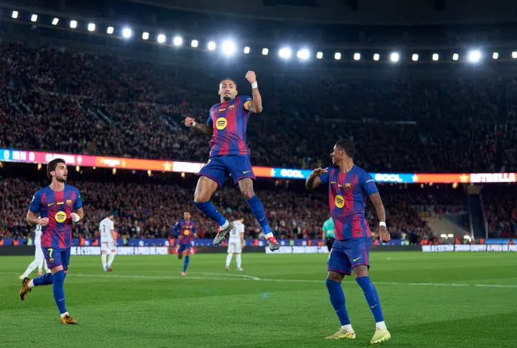 Raphinha celebrating a goal (Photo credit: barcablaugranes media)