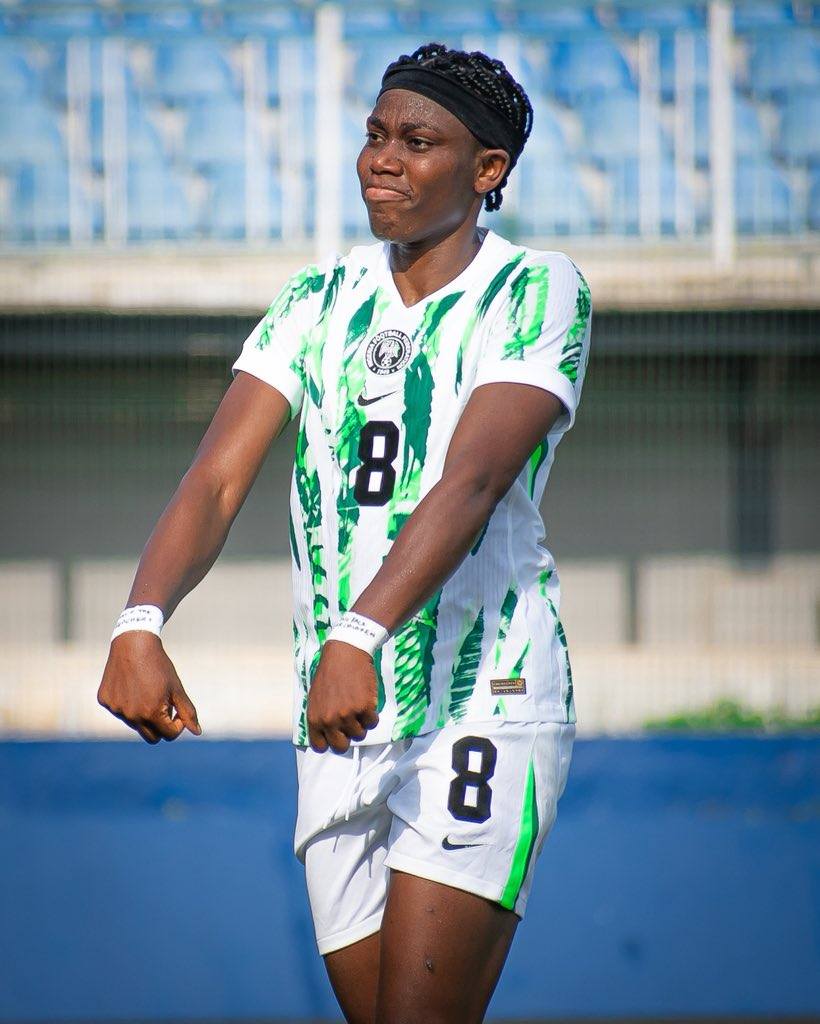 Asisat Oshoala celebrates after Firing Super Falcons to 2–1 Win Over Senegal in Friendly Opener - Photo Credit : Softfootball Media