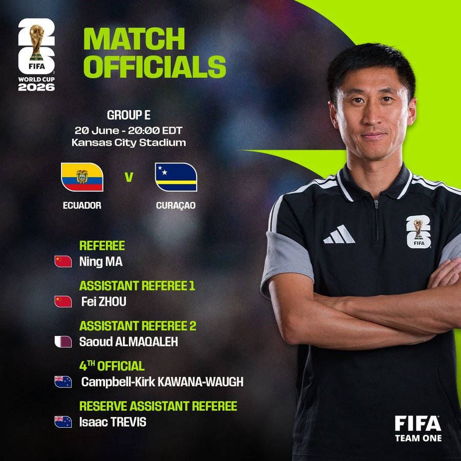 Chinese referee Ma Ning- Photo credit: FIFA media