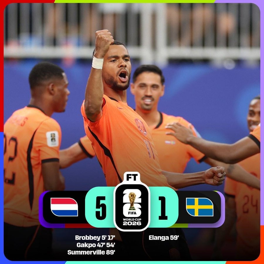 Netherlands beat Sweden 5-1- Photo credit: FIFA media