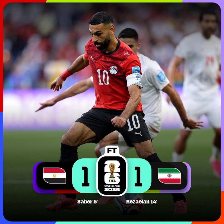 Egypt reach the World Cup knockout stage for the first time after a 1-1 draw against Iran in Seattle- Photo credit: FIFA media