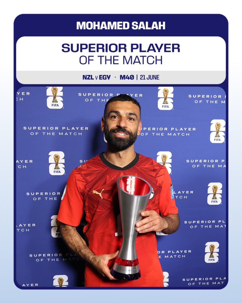 Mo Salah wins Man of the Match Award for Egypt against New Zealand. (Photo credit: FIFA media)