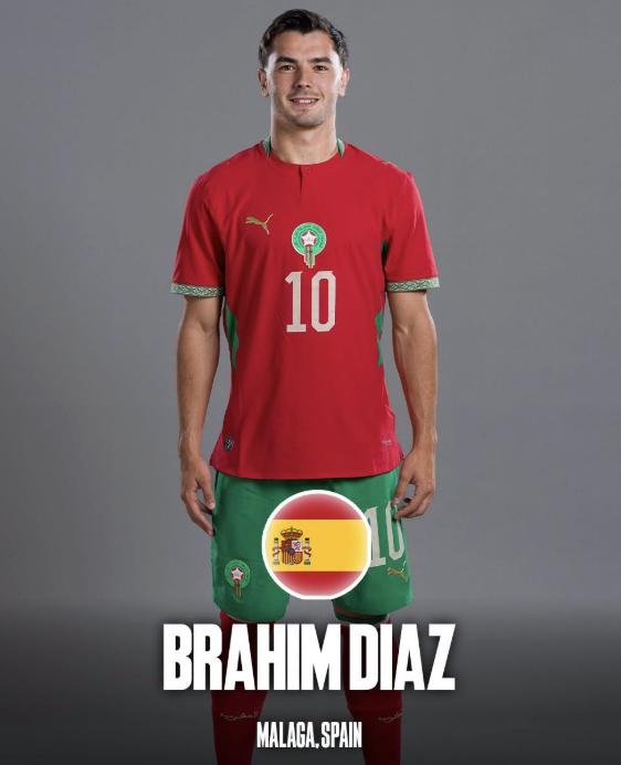 Brahim Diaz born in spain played for the Morocco national football team in the 2026 World Cup - Photo Credit : Softfootball Media